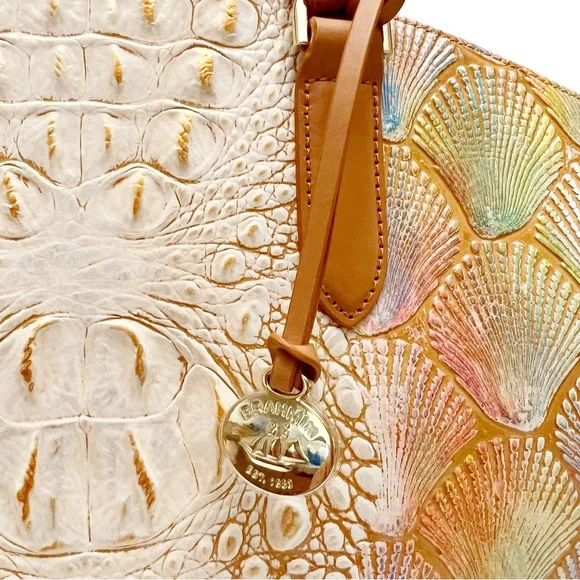 Brahmin Large Duxbury Satchel Scallop Bondi Pastel Seashell Embossed Leather - Picture 5 of 13
